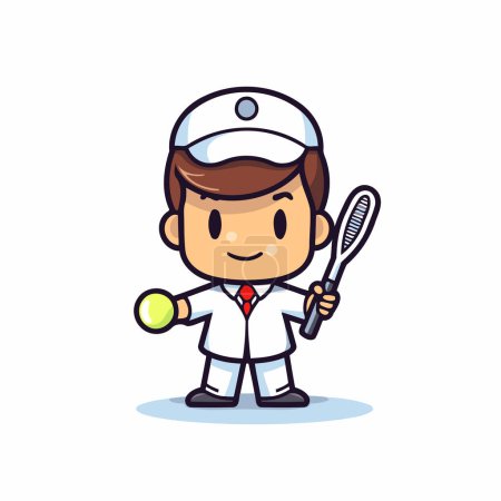 Ilustración de Jugador de tenis Dibujos animados Mascota Carácter Diseño Vector Ilustración. - Imagen libre de derechos