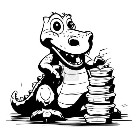Téléchargez les illustrations : Crocodile avec une pile de pièces. Illustration vectorielle prête pour la découpe vinyle. - en licence libre de droit