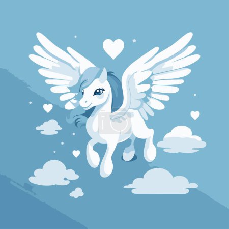 Illustration for Pegasus with wings and hearts. Vector illustration in flat style. - Royalty Free Image