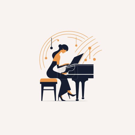 Téléchargez les illustrations : Illustration vectorielle. design plat. Femme jouant du piano. Musicien. - en licence libre de droit