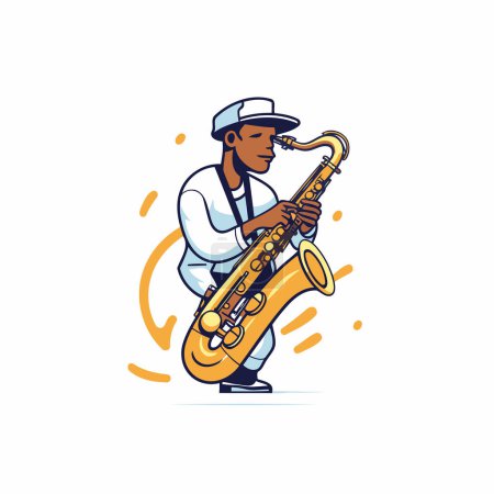 Illustration for African American jazz musician playing the saxophone. Vector illustration in cartoon style - Royalty Free Image
