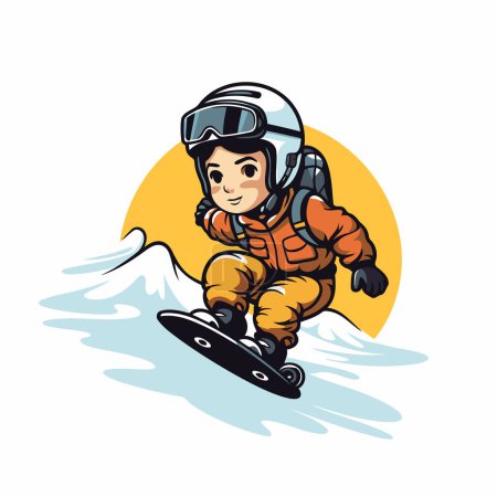 Téléchargez les illustrations : Snowboarder. Illustration vectorielle d'un snowboardeur sautant sur un snowboard. - en licence libre de droit