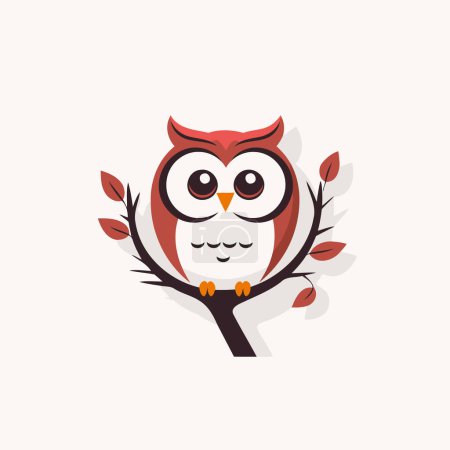 Illustration for Cute owl sitting on a tree branch with leaves. Vector illustration. - Royalty Free Image