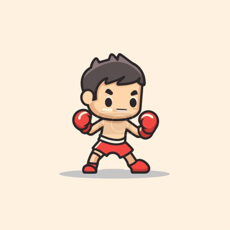Illustration for Boxing Boy Cartoon Mascot Character Vector Icon Illustration Design - Royalty Free Image