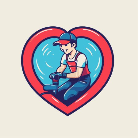 Illustration for Vector illustration of a plumber holding a drill in the shape of a heart - Royalty Free Image