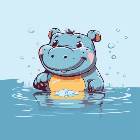 Ilustración de Hipona nadando en el agua. Ilustración vectorial de un hipopótamo de dibujos animados. - Imagen libre de derechos