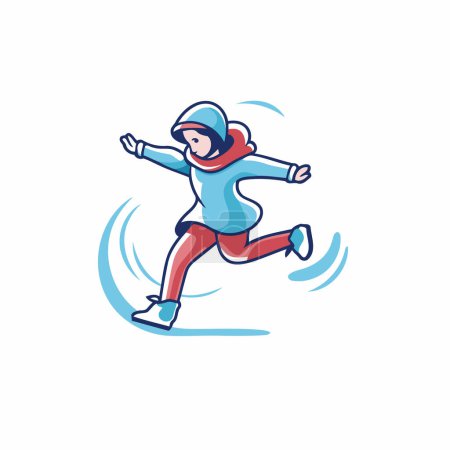 Illustration for Winter sport - running woman in blue sportswear. Cartoon vector illustration. - Royalty Free Image