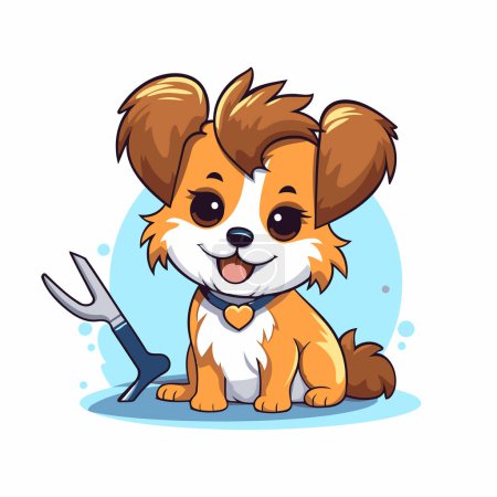 Illustration for Cute cartoon dog with a tool. Vector illustration on white background. - Royalty Free Image