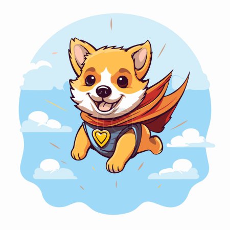 Illustration for Cute cartoon shiba inu superhero flying in the sky. - Royalty Free Image