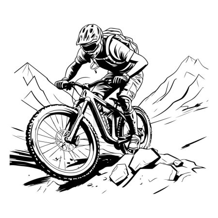 Illustration for Mountain biker rider in action. Vector illustration ready for vinyl cutting. - Royalty Free Image