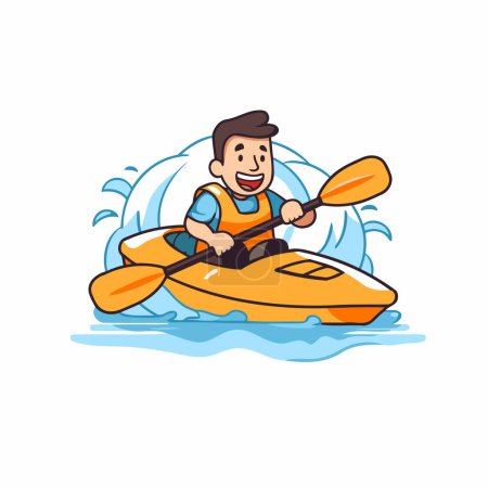 Téléchargez les illustrations : Un homme en kayak. Illustration vectorielle sur fond blanc. - en licence libre de droit