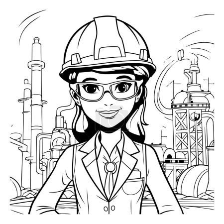 Illustration for Black and White Cartoon Illustration of Female Architect or Engineer Wearing Hardhat and Glasses for Coloring Book - Royalty Free Image