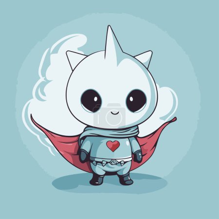 Illustration for Cute cartoon cat in superhero costume with heart. Vector illustration. - Royalty Free Image
