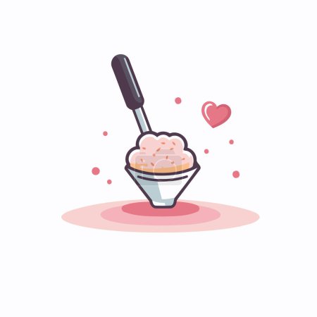 Téléchargez les illustrations : Bol à céréales avec cuillère et cœur. Illustration vectorielle en style plat - en licence libre de droit