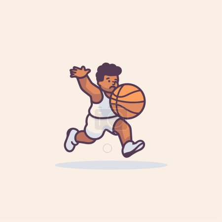 Téléchargez les illustrations : Joueur de basket-ball qui court avec le ballon. Illustration vectorielle dans le style dessin animé. - en licence libre de droit