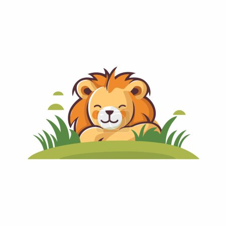 Ilustración de Lindo león en el vector de hierba Ilustración sobre un fondo blanco - Imagen libre de derechos