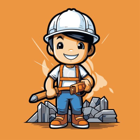 Illustration for Cartoon Construction Worker - Vector Illustration. Cute Cartoon Character - Royalty Free Image