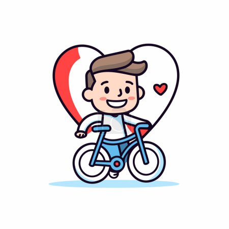 Illustration for Cute boy riding a bicycle in the heart shape. Vector illustration. - Royalty Free Image