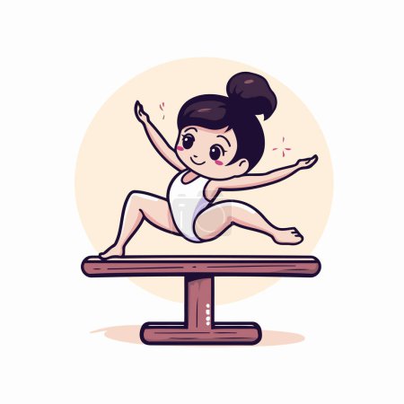 Téléchargez les illustrations : Illustration vectorielle d'une mignonne petite fille faisant du yoga sur un faisceau d'équilibre. - en licence libre de droit