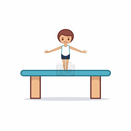 Boy doing gymnastics in the gym. flat style vector illustration.