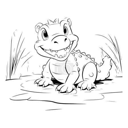 Téléchargez les illustrations : Mignon personnage de dessin animé crocodile. Illustration vectorielle pour livre à colorier. - en licence libre de droit