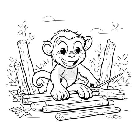 Illustration for Monkey sitting on a log. Vector illustration for coloring book. - Royalty Free Image