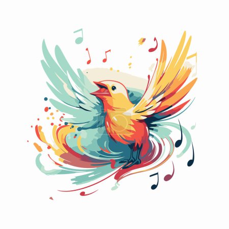 Illustration for Colorful bird with musical notes in its beak. Vector illustration. - Royalty Free Image