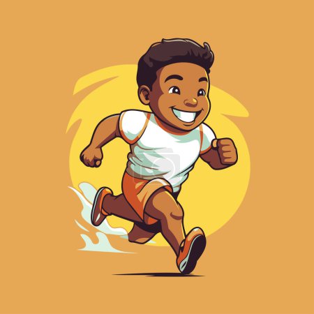 Illustration for African american boy running vector illustration. Sport and healthy lifestyle. - Royalty Free Image