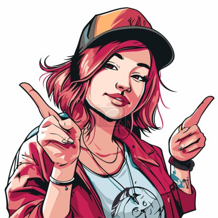 Illustration for Beautiful young hipster girl in a hat. Vector illustration. - Royalty Free Image