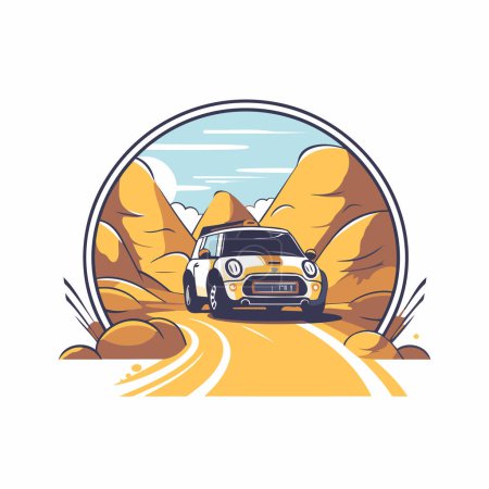 Ilustración de Coche de carreras en la carretera en las montañas. Ilustración vectorial. - Imagen libre de derechos