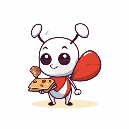 Ilustración de Linda mariquita sosteniendo un trozo de queso. Ilustración vectorial. - Imagen libre de derechos