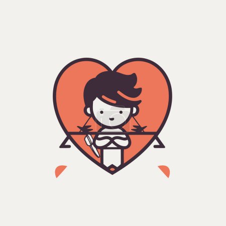 Ilustración de Cupido con arco y flecha en el corazón. Ilustración vectorial. - Imagen libre de derechos