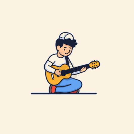 Illustration for Vector illustration of a boy playing the guitar. Flat style design. - Royalty Free Image