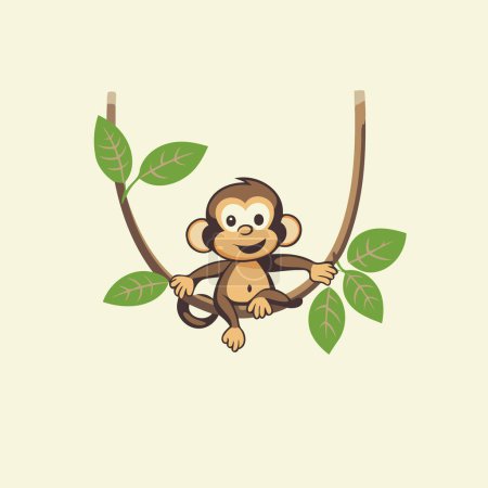 Illustration for Cute cartoon monkey sitting on a tree branch. Vector illustration. - Royalty Free Image