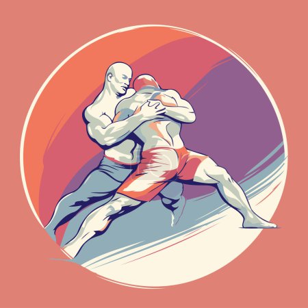 Illustration for Boxing match. Vector illustration of two boxers fighting in the ring. - Royalty Free Image