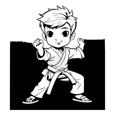 Illustration for Karate boy with a karate belt. Vector illustration in black and white colors. - Royalty Free Image