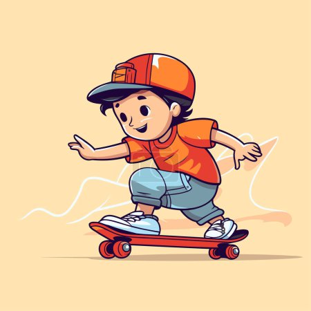 Illustration for Cartoon boy riding a skateboard. Vector illustration in cartoon style. - Royalty Free Image