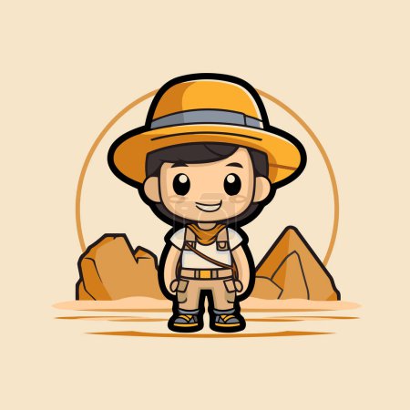 Illustration for Cute Boy Cowboy Cartoon Mascot Character Vector Icon Illustration - Royalty Free Image