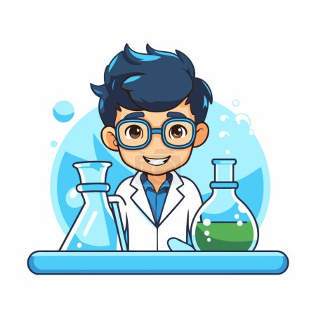 Illustration for Scientist boy cartoon character. Vector illustration in a flat style. - Royalty Free Image
