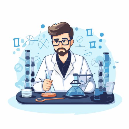Illustration for Scientist working in laboratory. Vector illustration in flat cartoon style. - Royalty Free Image