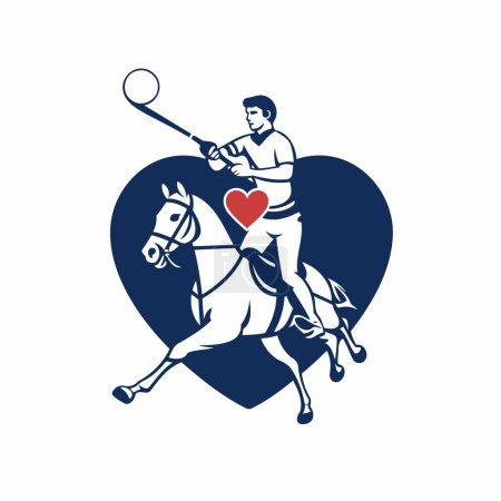 Téléchargez les illustrations : Illustration d'un joueur de polo avec une balle et un cœur en arrière-plan - en licence libre de droit
