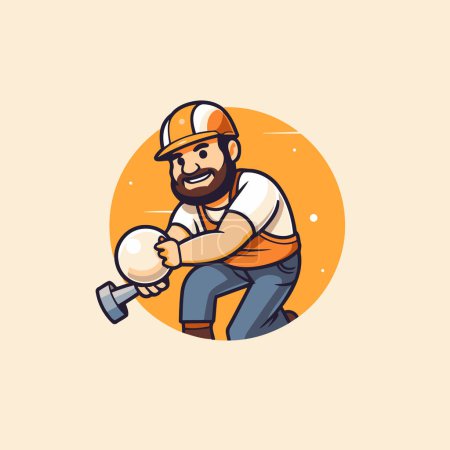 Téléchargez les illustrations : Illustration vectorielle d'un ouvrier de la construction tenant un marteau dans sa main. - en licence libre de droit