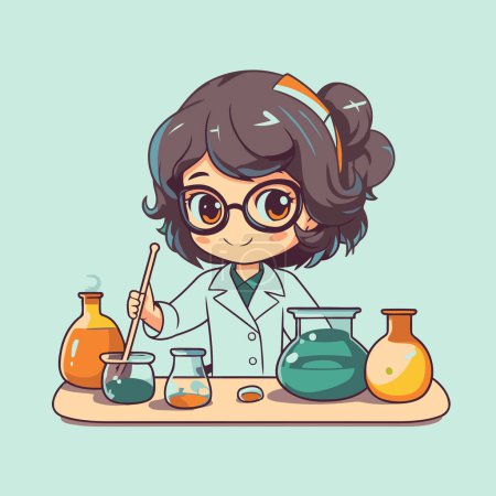 Illustration for Cute little girl scientist in laboratory. Vector cartoon character illustration. - Royalty Free Image