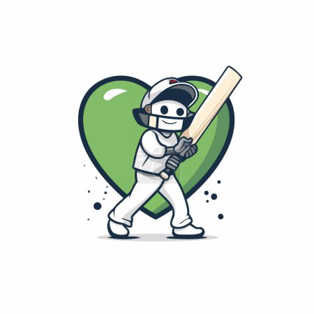 Illustration for Cricket player with bat and green heart. Vector illustration. - Royalty Free Image