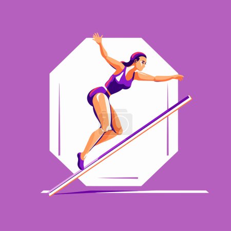 Illustration for Sportswoman jumping on skis. Vector illustration in flat style - Royalty Free Image