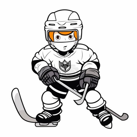 Téléchargez les illustrations : Joueur de hockey avec le bâton et la rondelle. Illustration vectorielle dans le style dessin animé. - en licence libre de droit