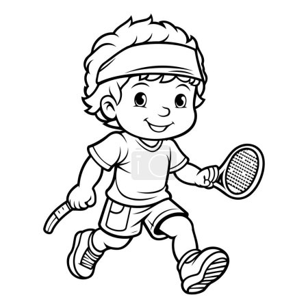Ilustración de Página para colorear Esquema de un niño jugando tenis Vector Ilustración - Imagen libre de derechos