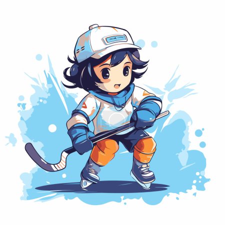 Illustration for Cute cartoon ice hockey player. Vector illustration on white background. - Royalty Free Image