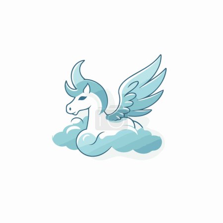 Ilustración de Unicornio con alas en una nube. Ilustración vectorial sobre fondo blanco. - Imagen libre de derechos