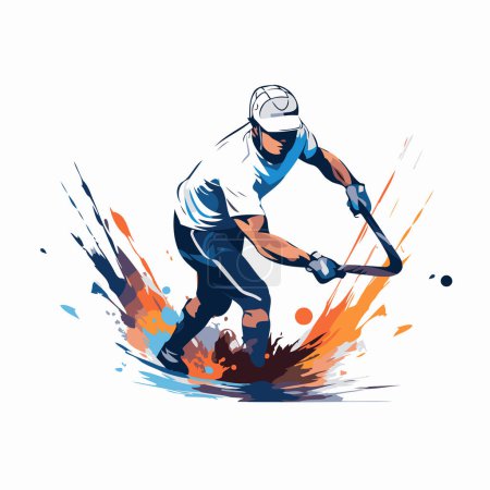Téléchargez les illustrations : Joueur de hockey avec une rondelle. Illustration vectorielle sur fond blanc. - en licence libre de droit